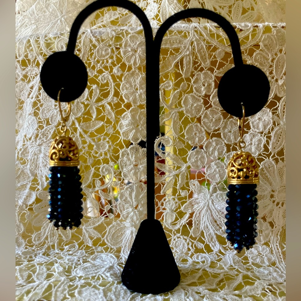 Tassel Earrings Black Crystal 2 1/4” long Fun!  From NYC